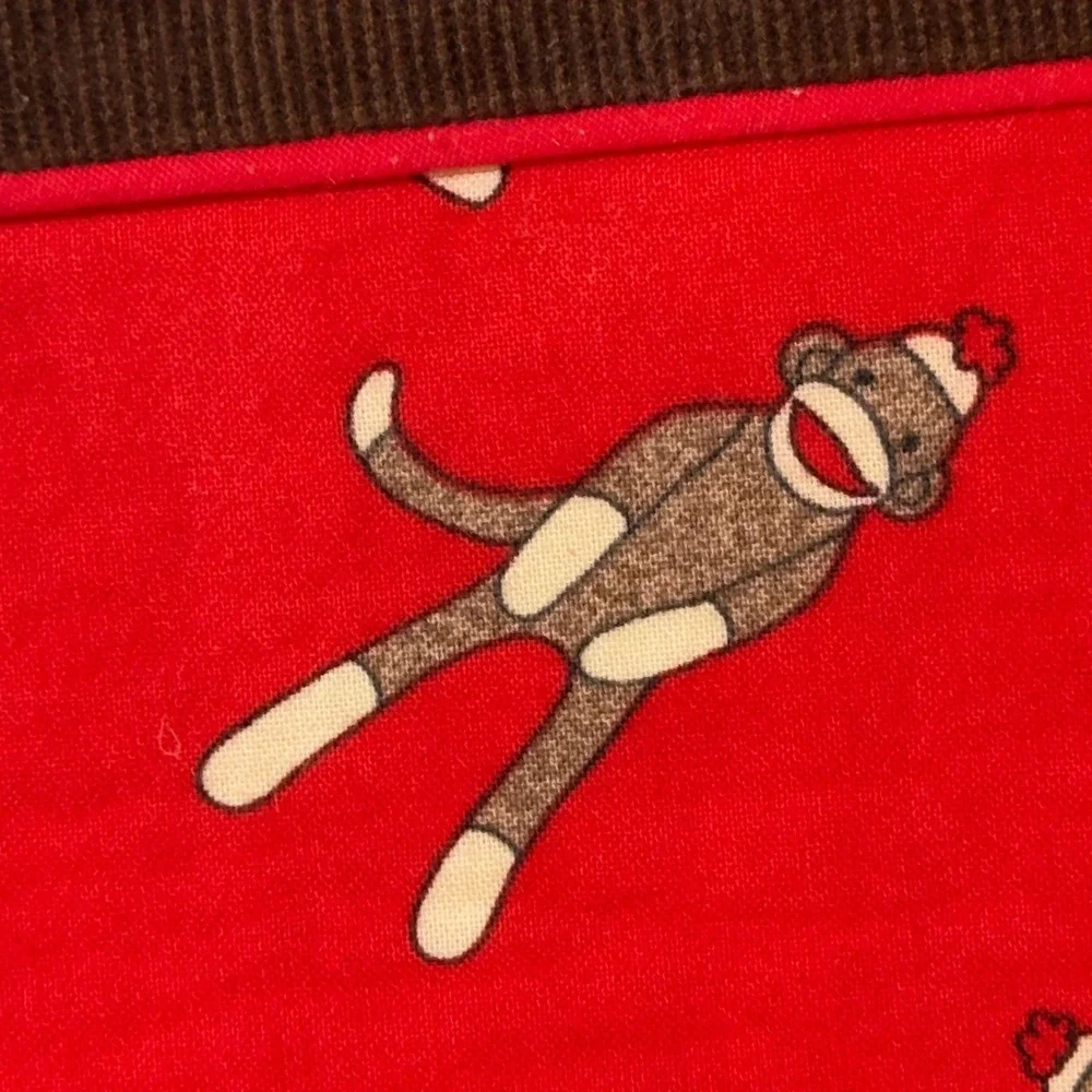 Handmade Sock Monkey Tote Bag, Red Brown Corduroy Bottom,‎ Organizer, Cute